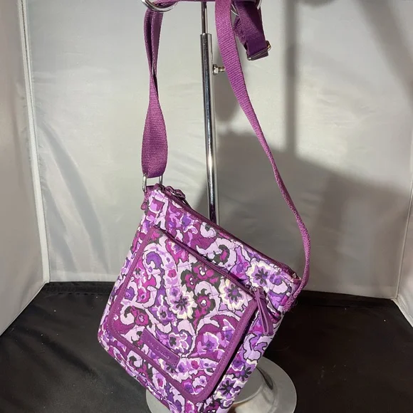 Vera Bradley Purple And Tan Quilted Mailbag Crossbody Purse - Picture 2 of 6
